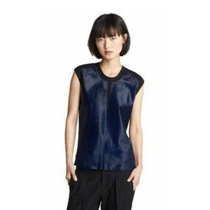 Helmut Lang Blue Genuine Calf Hair Top, Size: L